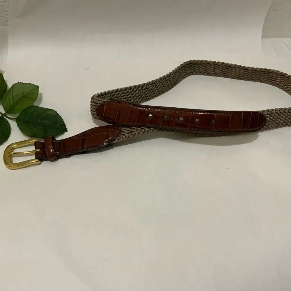 New BRIGHTON Beige Woven Brown Leather Belt Size 36